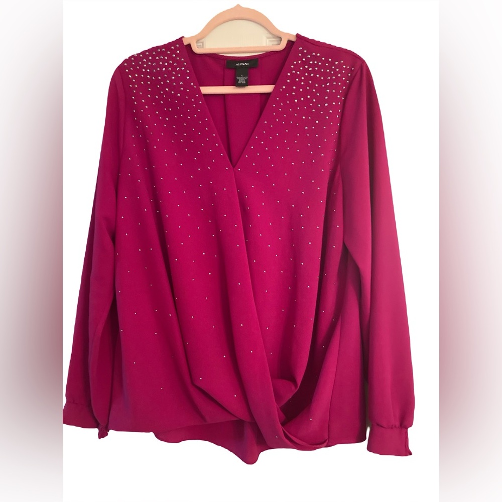 Alfani Women's Studded Surplice Top/ Beautiful Magenta 
Size LARGE
Gently used